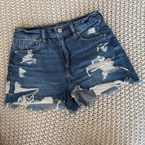 American Eagle Blue Distressed Jean Shorts - Picture 1 of 4